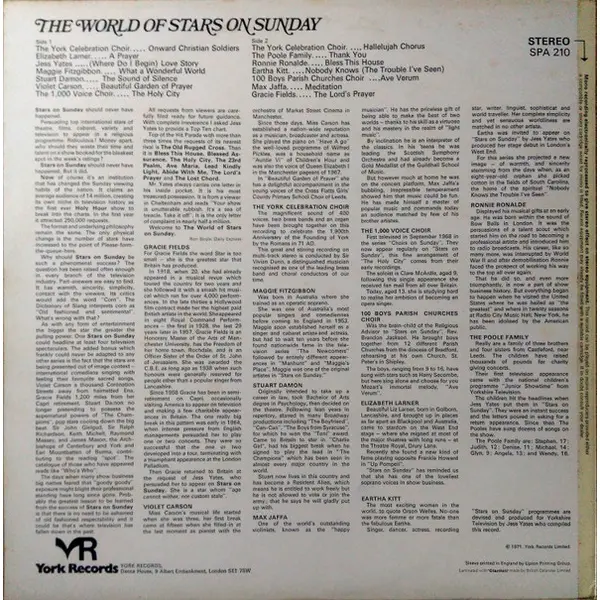 The World Of Stars On Sunday Vinyl LP Album (LP Record) - VG/VG+ - Classical33.co.uk