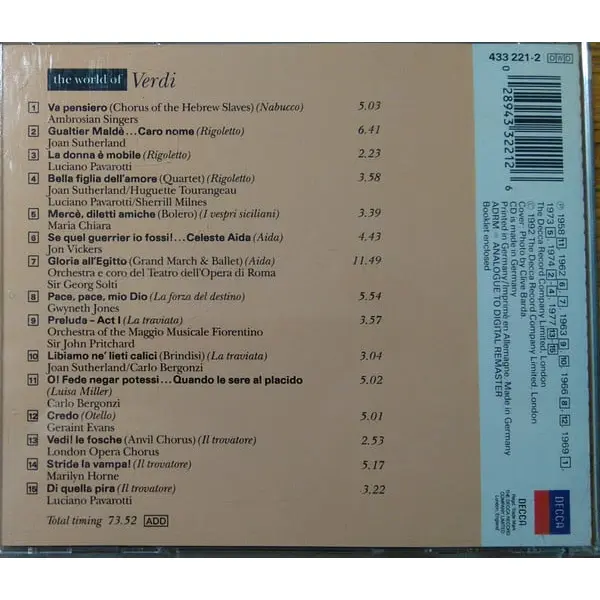 Verdi, Sutherland, Pavarotti, Horne - The World Of Verdi (CD, Compilation) - VG+/VG+ - Classical33.co.uk