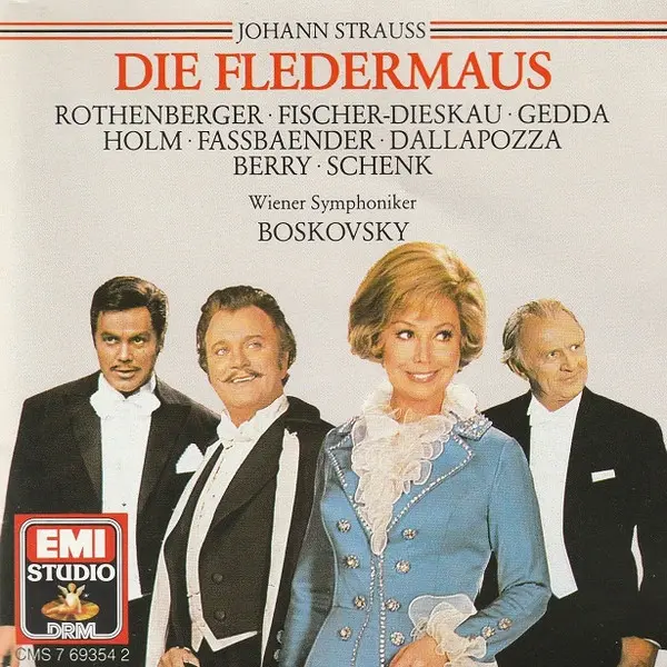 Johann Strauss – Rothenberger • Fischer-Dieskau • Gedda • Holm • Fassbaender • Dallapozza • Berry • Schenk / Wiener Symphoniker • Willi Boskovsky - Die Fledermaus (2xCD, Album) - NM/NM - Classical33.co.uk