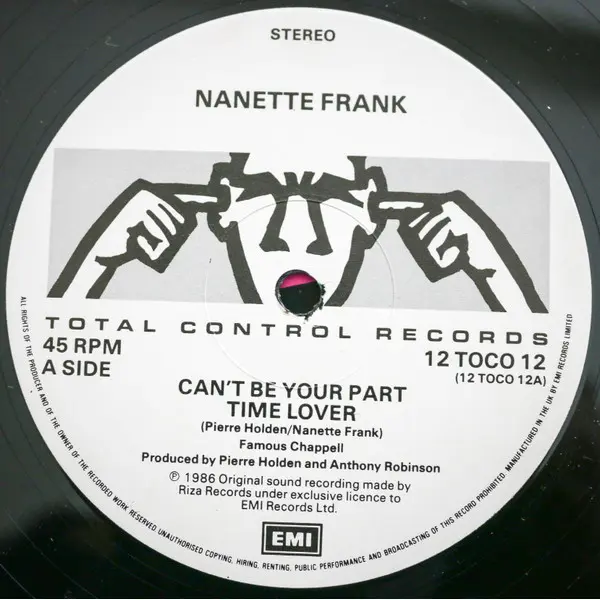Nanette Frank - Can't Be Your Part Time Lover 12 Inch Vinyl Single (12 Inch Record) - VG+/VG+ - Classical33.co.uk