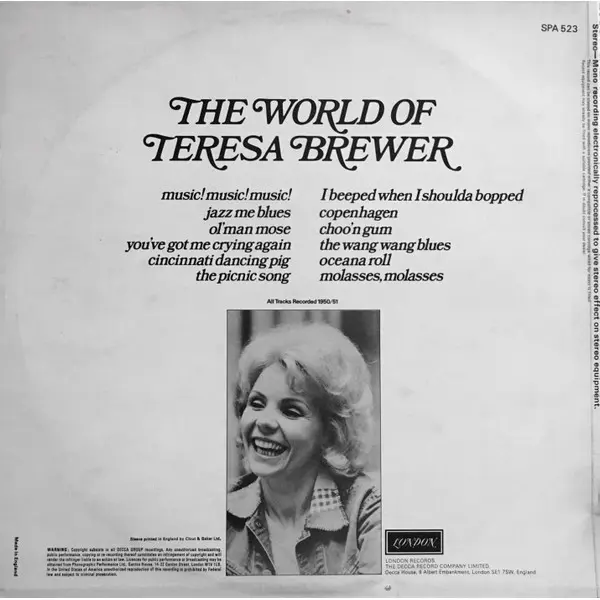 Teresa Brewer - The World Of Teresa Brewer Vinyl LP Album (LP Record) - NM/VG+ - Classical33.co.uk
