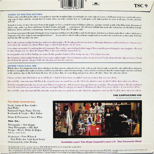 The Style Council - Come To Milton Keynes 7 Inch Vinyl Single (7 Inch Record) - NM/NM - Classical33.co.uk