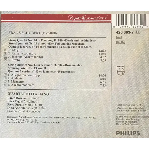 Franz Schubert – Quartetto Italiano - Rosamunde / Der Tod Und Das Mädchen (CD, Compilation) - NM/NM - Classical33.co.uk