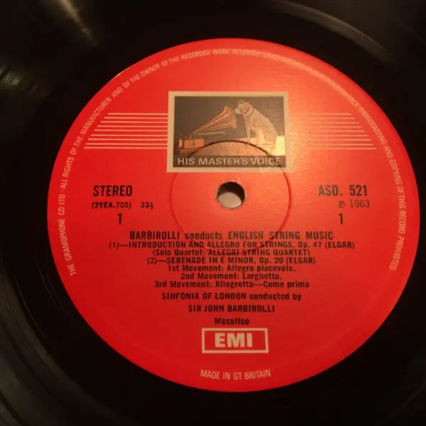 Sir Edward Elgar, Ralph Vaughan Williams / The Sinfonia Of London / Sir John Barbirolli - Barbirolli Conducts English String Music LP Vinyl Album (LP Record) - VG+/VG+ - Classical33.co.uk