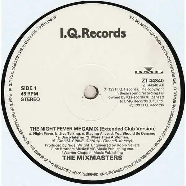 The Mixmasters - Night Fever Megamix 12 Inch Vinyl Single (12 Inch Record) - VG+/VG+ - Classical33.co.uk