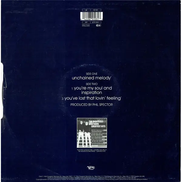 The Righteous Brothers - Unchained Melody 12 Inch Vinyl Single (12 Inch Record) - VG+/VG - Classical33.co.uk