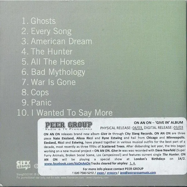 On An On - Give In (CD, Album, Promo) - NM/NM - Classical33.co.uk