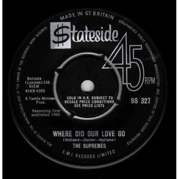 The Supremes - Where Did Our Love Go 7 Inch Vinyl Single (7 Inch Record) (Jukebox Record) - VG+/VG+ - Classical33.co.uk