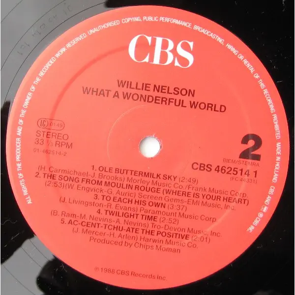 Willie Nelson - What A Wonderful World Vinyl LP (LP Record, Album) - NM/VG+ - Classical33.co.uk