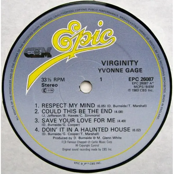 Yvonne Gage - Virginity Vinyl LP (LP Record, Album) - NM/VG+ - Classical33.co.uk