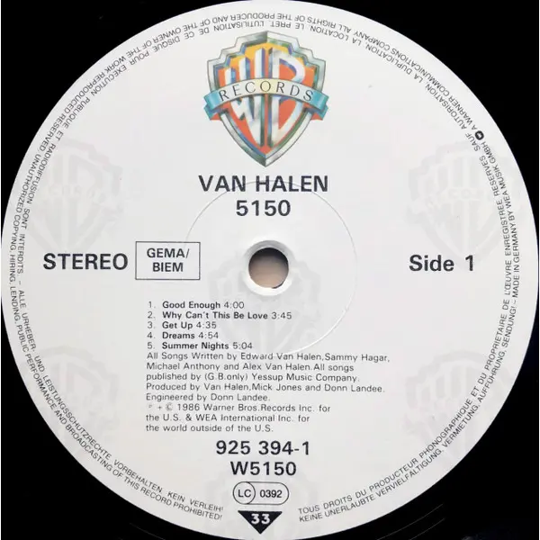 Van Halen - 5150 Vinyl LP (LP Record, Album) - NM/NM - Classical33.co.uk