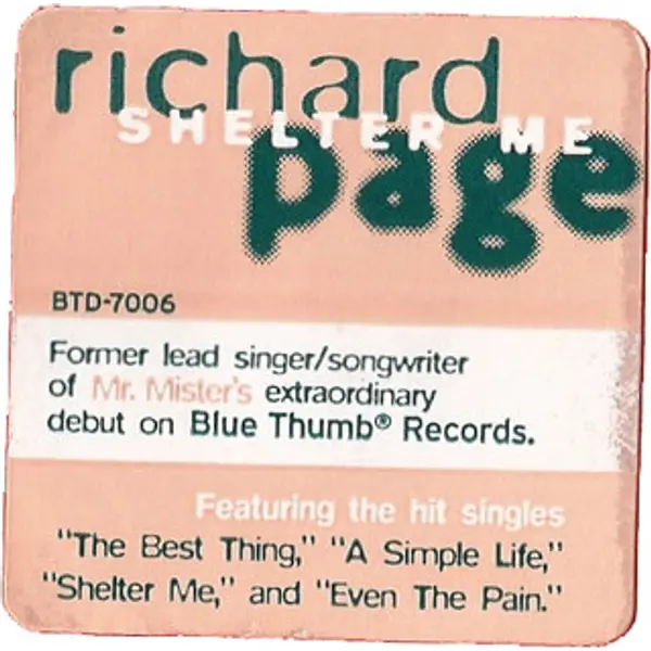 Richard Page - Shelter Me (CD, Album) - VG+/NM - Classical33.co.uk
