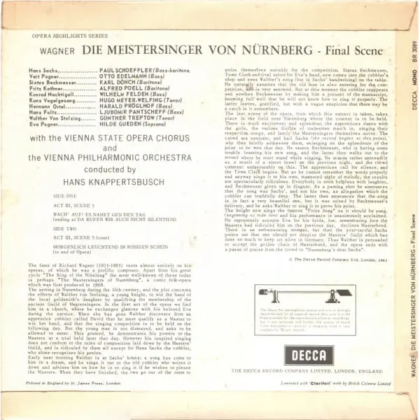 Wagner - Guden • Schoffler • Donch • Treptow, Knappertsbusch - Opera Highlights - Die Meistersinger Von Nürnberg (Final Scene) 10 Inch Vinyl (10 Inch Record) - NM/NM - Classical33.co.uk