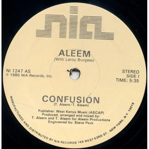 Aleem With Leroy Burgess - Confusion - All City Records