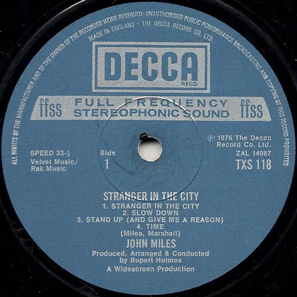 John Miles - Stranger In The City Vinyl LP (LP Record, Album) - NM/VG+ - Classical33.co.uk