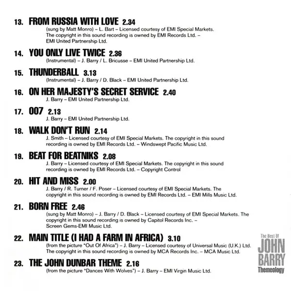 John Barry - The Best Of John Barry - Themeology (CD, Compilation) - VG+/VG+ - Classical33.co.uk