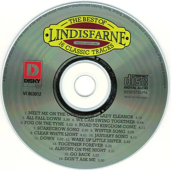 Lindisfarne - The Best Of Lindisfarne - 16 Classic Tracks (CD, Compilation) - NM/NM - Classical33.co.uk