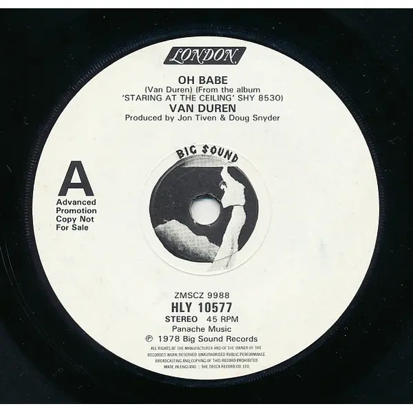 Van Duren - Oh Babe 7 Inch Vinyl Single (7 Inch Record, Promo) - VG+/Generic - Classical33.co.uk