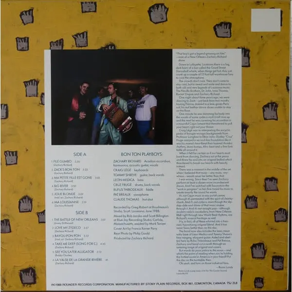 Zachary Richard - Zack's Bon Ton Vinyl LP (LP Record, Album) - M/NM - Classical33.co.uk