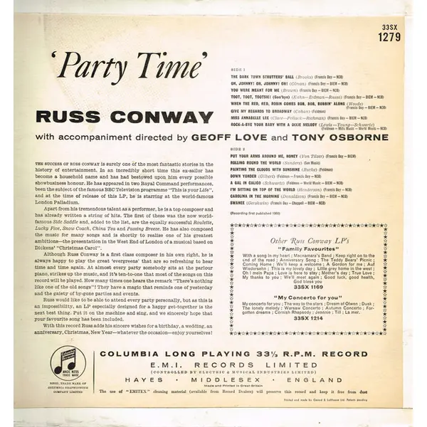 Russ Conway - Party Time Vinyl LP Album (LP Record) Mono - VG/VG+ - Classical33.co.uk