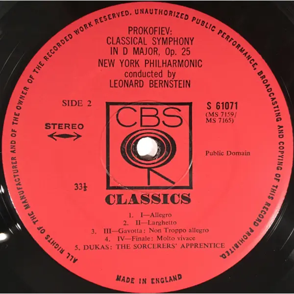 Leonard Bernstein / Bizet / Prokofiev / Dukas - New York Philharmonic - Symphonie In C / Classical Symphony / The Sorcerer's Apprentice Vinyl LP Album (LP Record) - NM/VG+ - Classical33.co.uk