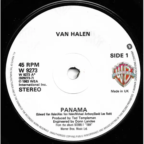 Van Halen - Panama 7 Inch Vinyl Single (7 Inch Record) - NM/VG+ - Classical33.co.uk