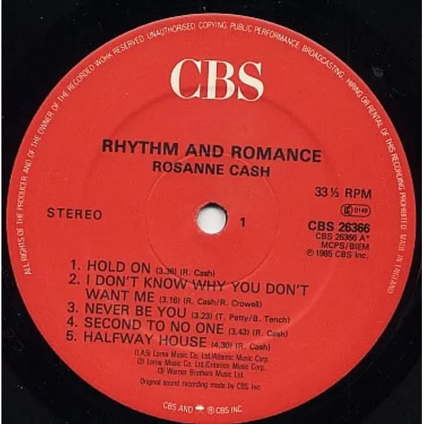Rosanne Cash - Rhythm And Romance Vinyl LP (LP Record, Album) - NM/VG+ - Classical33.co.uk