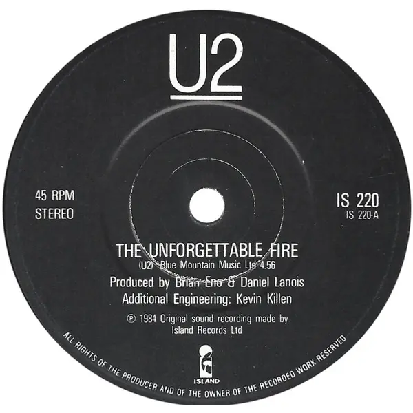 U2 - The Unforgettable Fire / A Sort Of Homecoming 7 Inch Vinyl Single (7 Inch Record) - NM/VG+ - Classical33.co.uk