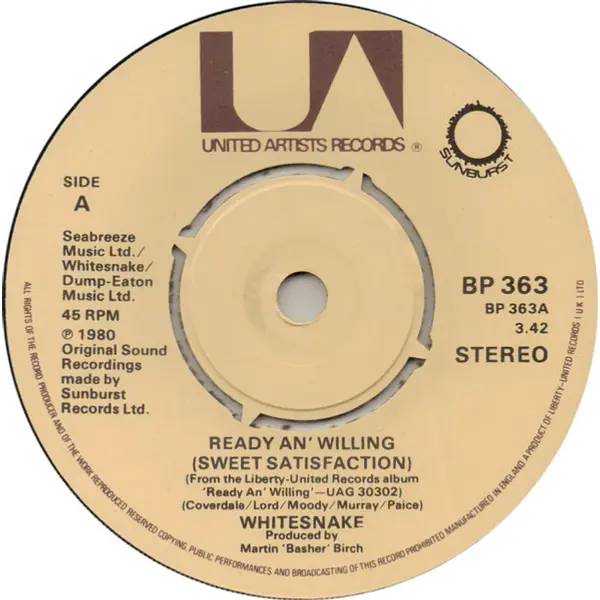 Whitesnake - Ready An' Willing (Sweet Satisfaction) 7 Inch Vinyl Single (7 Inch Record, EP) - NM/VG - Classical33.co.uk