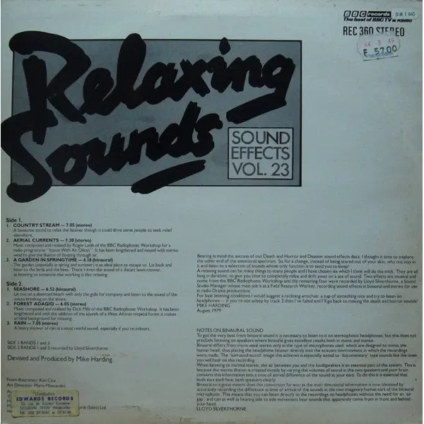 Relaxing Sounds (Sound Effects Vol. 23) Vinyl LP (LP Record) - NM/NM - Classical33.co.uk