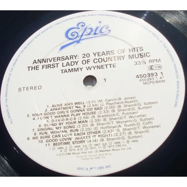 Tammy Wynette - Anniversary: Twenty Years Of Hits Vinyl LP (LP Record, Compilation) - NM/VG+ - Classical33.co.uk