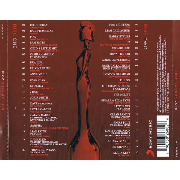 BRIT Awards 2018 (2xCD, Compilation) - VG+/VG+ - Classical33.co.uk
