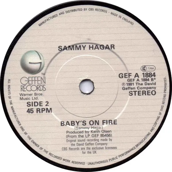 Sammy Hagar - Piece Of My Heart 7 Inch Vinyl Single (7 Inch Record) - NM/VG+ - Classical33.co.uk
