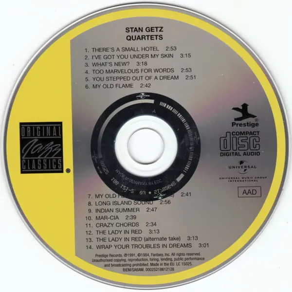 Stan Getz - Stan Getz Quartets (CD, Compilation) - NM/NM - Classical33.co.uk