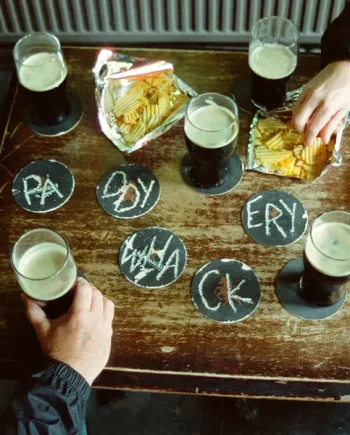 THE MARY WALLOPERS - PADDYWHACKERY VINYL (SUPER LTD. 'DINKED' NUMBERED ED. TRANSPARENT GREEN MARBLE GATEFOLD W/ *SIGNED* PRINT + SET OF 4 BEER MATS)