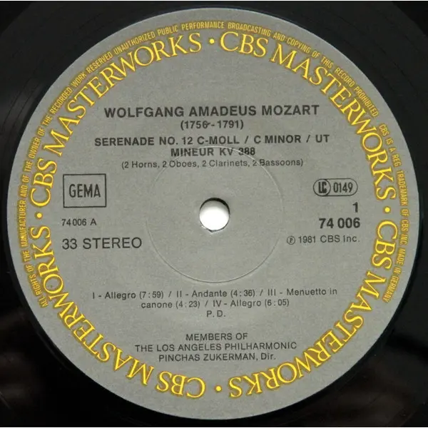 Wolfgang Amadeus Mozart - Pinchas Zukerman, Los Angeles Philharmonic Orchestra / English Chamber Orchestra, Daniel Barenboim - Serenade K. 388 / Divertimento K. 136 / Rondo K. 296 Vinyl LP Album (LP Record) - NM/VG+ - Classical33.co.uk