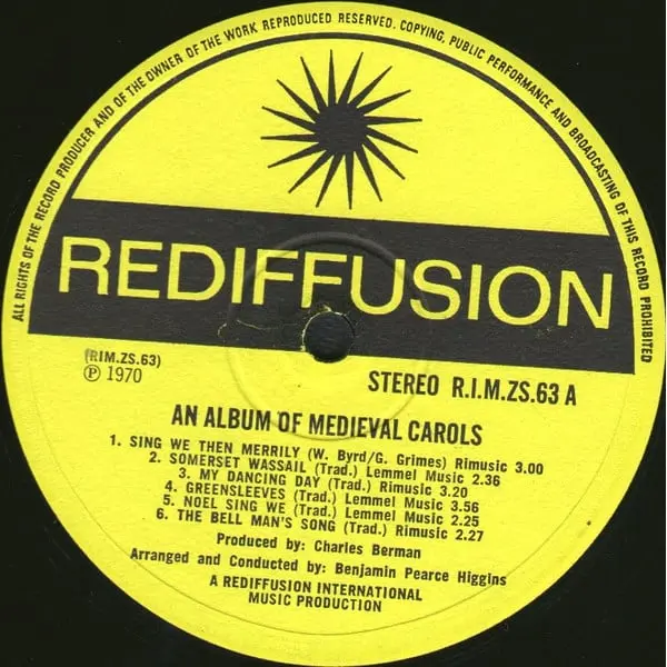 Benjamin Pearce-Higgins - An Album Of Medieval Carols Vinyl LP (LP Record, Album) - NM/VG+ - Classical33.co.uk