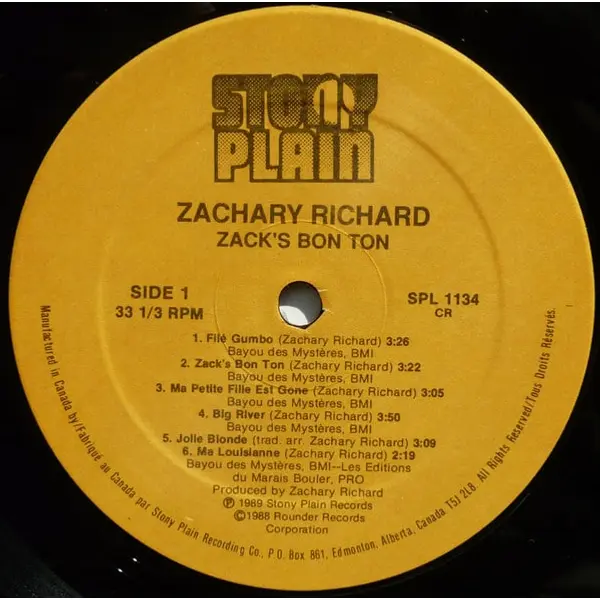 Zachary Richard - Zack's Bon Ton Vinyl LP (LP Record, Album) - M/NM - Classical33.co.uk