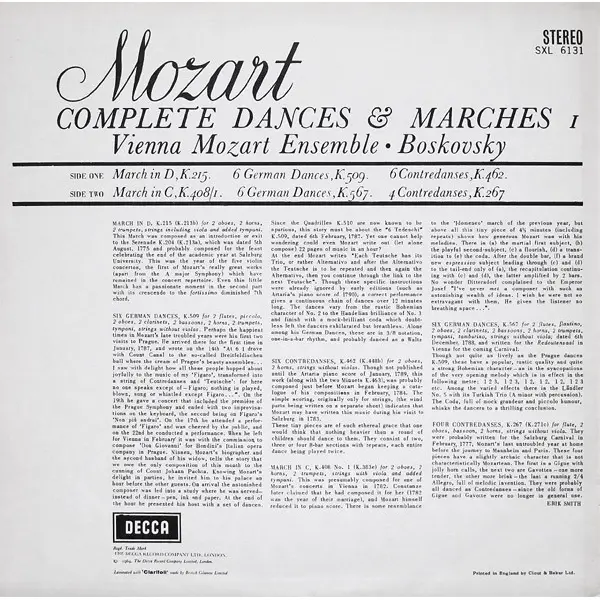 Mozart, Vienna Mozart Ensemble, Boskovsky - Complete Dances Marches (Volume I) (LP, ED1) - NM/VG+ - Classical33.co.uk