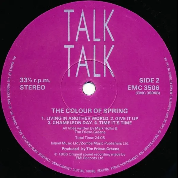 Talk Talk - The Colour Of Spring Vinyl LP (LP Record, Album) - VG+/VG+ - Classical33.co.uk