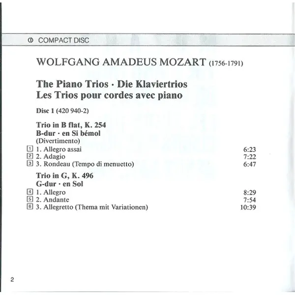 Wolfgang Amadeus Mozart - Beaux Arts Trio - The Piano Trios / Die Klaviertrios / Les Trios Pour Cordes Avec Piano (3xCD + Box) - NM/VG+ - Classical33.co.uk