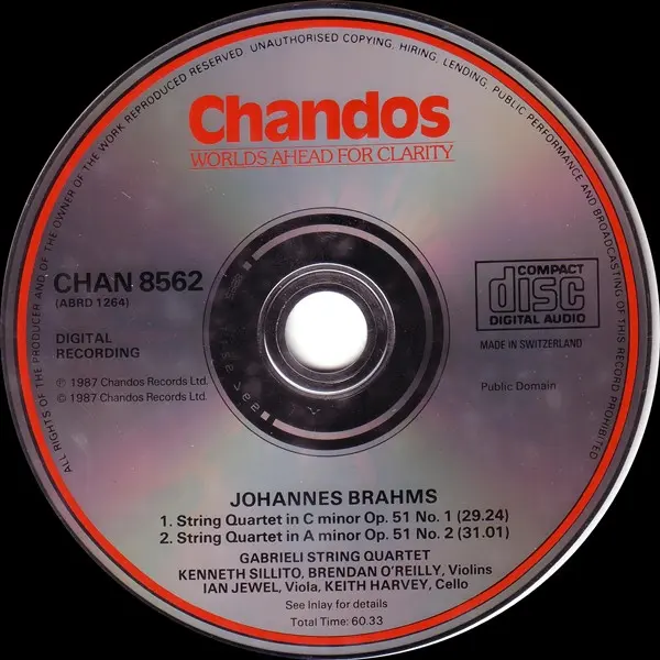 Johannes Brahms / The Gabrieli String Quartet - String Quartets Op. 51 Nos. 1and2 (CD, Album) - NM/NM - Classical33.co.uk