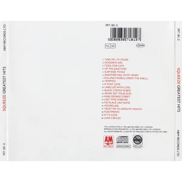 Squeeze - Greatest Hits (CD, Compilation) - NM/NM - Classical33.co.uk