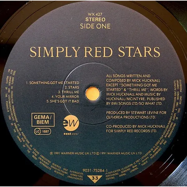 Simply Red - Stars Vinyl LP (LP Record, Album) - NM/NM - Classical33.co.uk