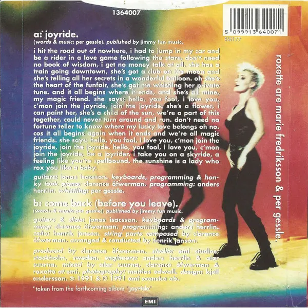 Roxette - Joyride 7 Inch Vinyl Single (7 Inch Record) - NM/VG+ - Classical33.co.uk