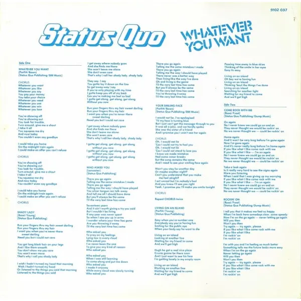 Status Quo - Whatever You Want Vinyl LP (LP Record, Album) - NM/VG+ - Classical33.co.uk
