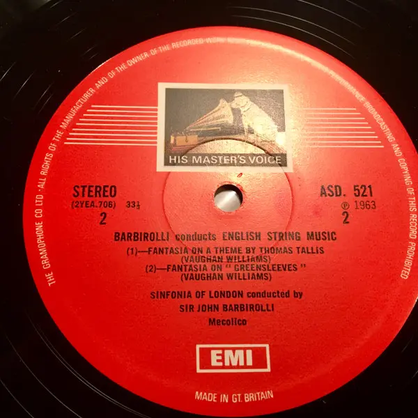 Sir Edward Elgar, Ralph Vaughan Williams / The Sinfonia Of London / Sir John Barbirolli - Barbirolli Conducts English String Music LP Vinyl Album (LP Record) - VG+/VG+ - Classical33.co.uk