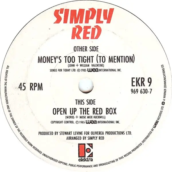 Simply Red - Money's Too Tight (To Mention) 7 Inch Vinyl Single (7 Inch Record) - NM/VG+ - Classical33.co.uk