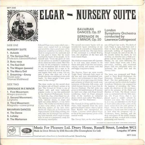 Elgar, London Symphony Orchestra Conducted By Lawrence Collingwood - Nursery Suite Vinyl LP (LP Record) - NM/VG+ - Classical33.co.uk