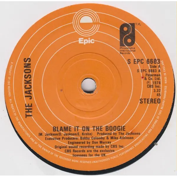 The Jacksons - Blame It On The Boogie 7 Inch Vinyl Single (7 Inch Record) - NM/VG+ - Classical33.co.uk